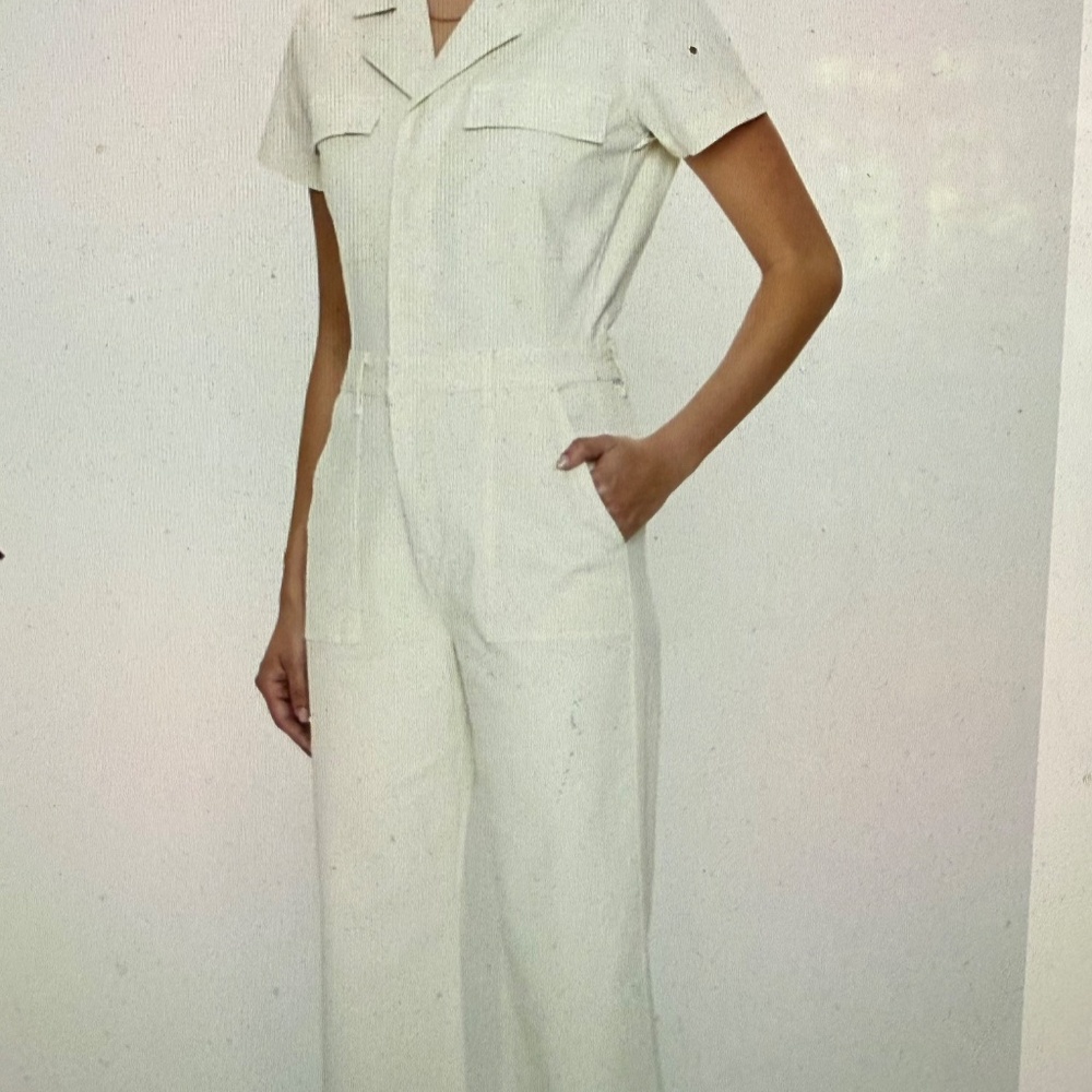Pistola NWT Makenna Stretch Cotton Utility Jumpsuit in Eggshell - Picture 7 of 7